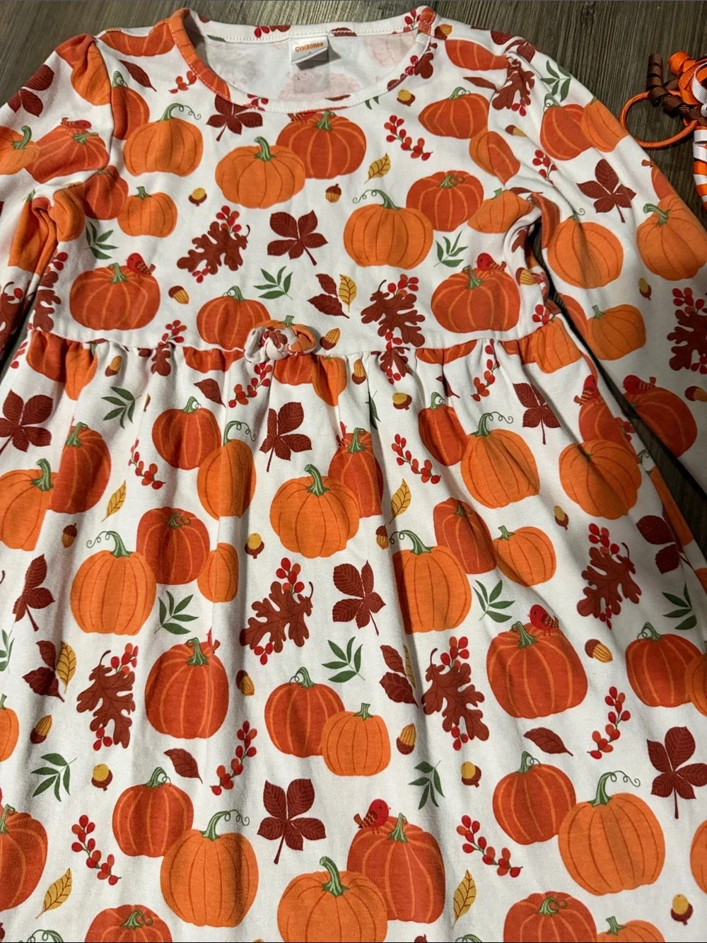 Gymboree Orange & White Pumpkin Print Long Sleeve Dress